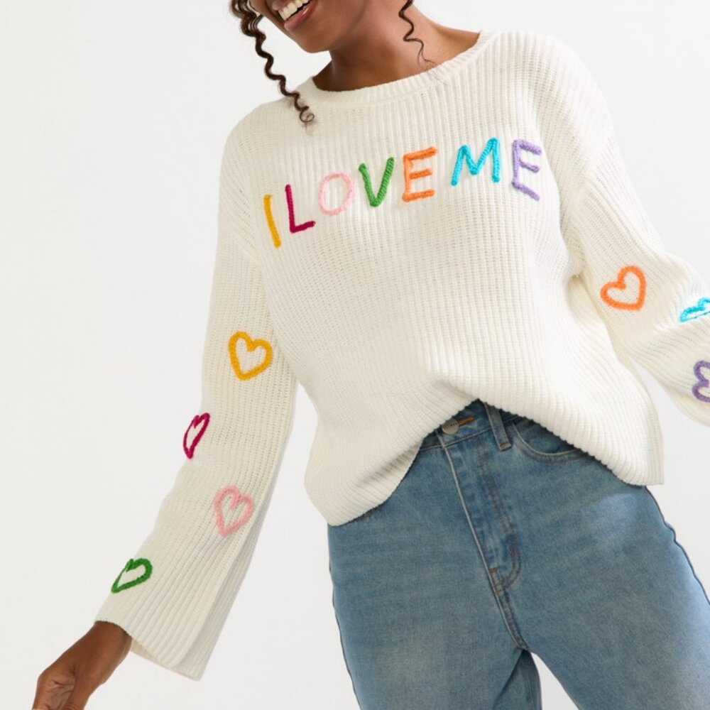 I Love Me 3D Stitch Pullover Sweater